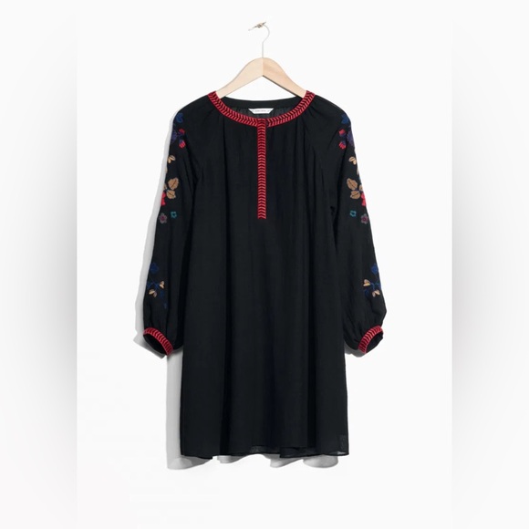 & Other Stories Embroidered Bishop Sleeve Dress Womens Size 8 - Picture 5 of 11